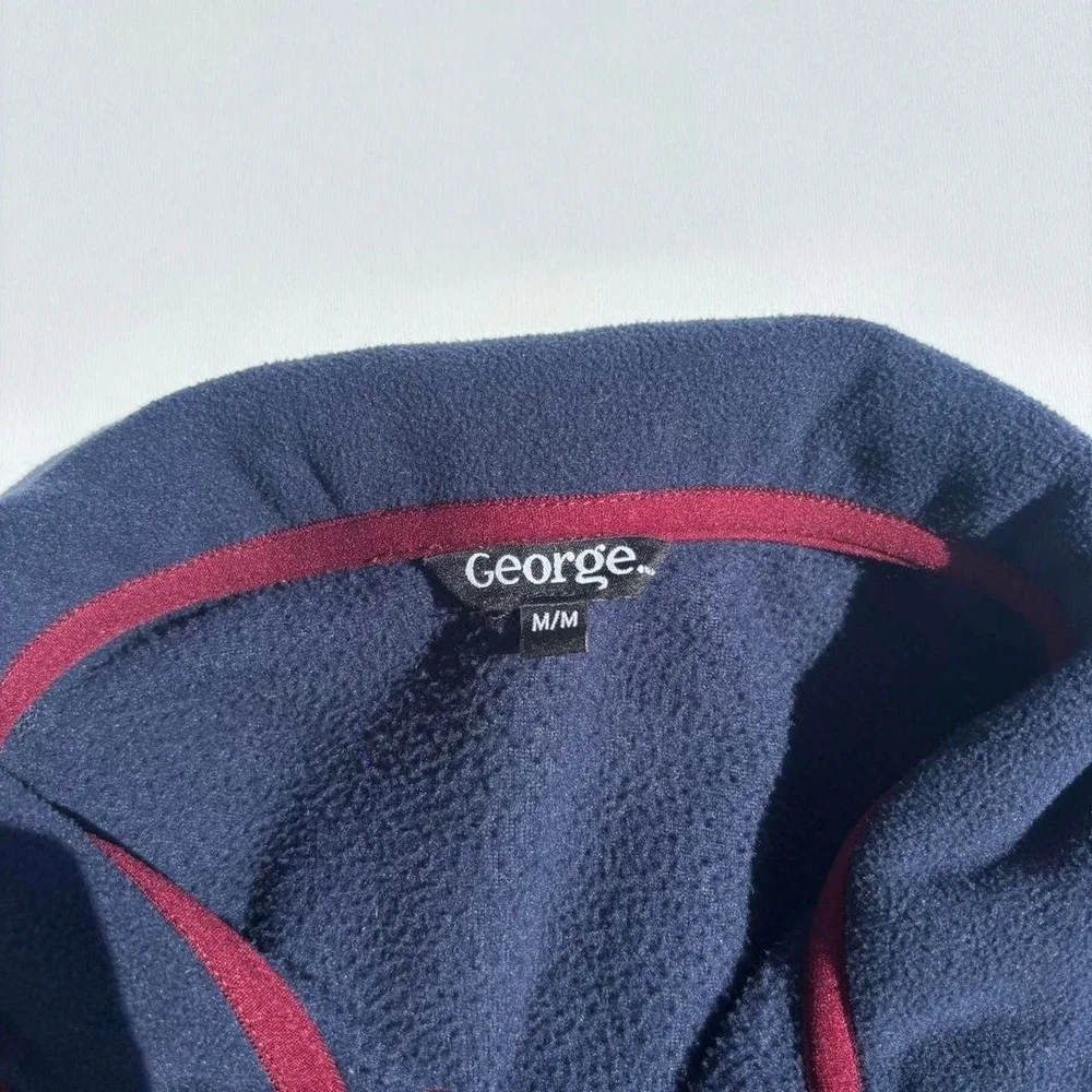 George navy blue and gray color-blocked fleece jumper with burgundy trim - M - Picture 4 of 6